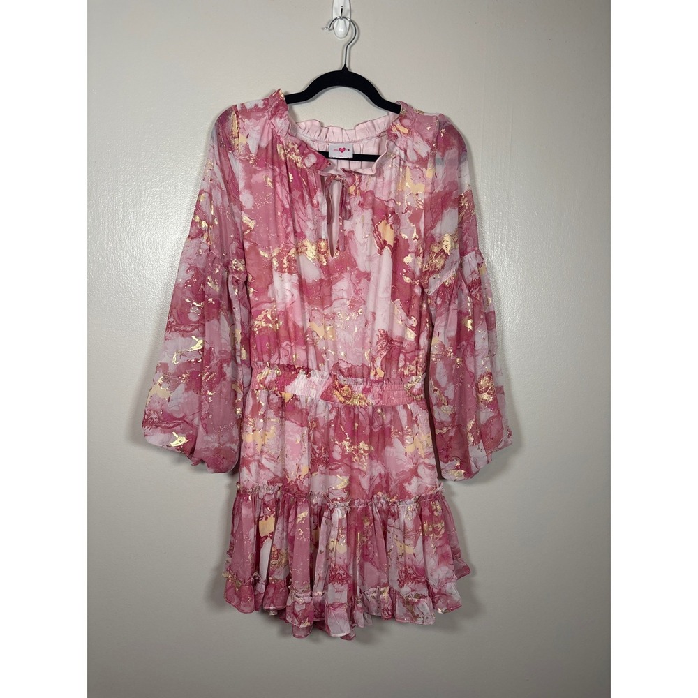 Buddy Love Zozo Mini Dress Rose Quartz Pink Gold Foil Marble Ruffle Small CG4404